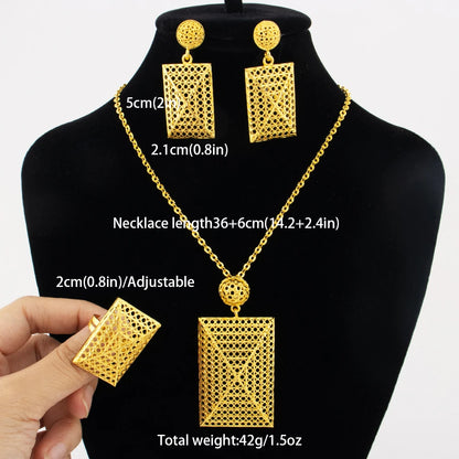 24k gold color party necklace earrings rings set luxury gold jewelry sets for woman wedding party Accessories