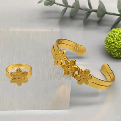 18k Gold Color Stainless Steel Bracelets Rings Adjustable Jewelry on Hand Couple Fashion Bangles Jewellery Accessories Gift