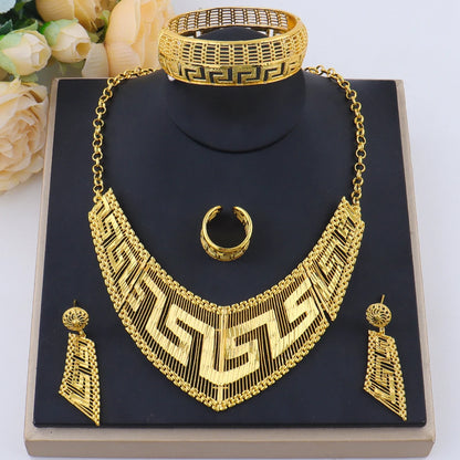 Luxury 24K Gold Plated Jewelry Set Fashion Woman Necklace Earrings Bracelet Ring set jewelry woman sets quality