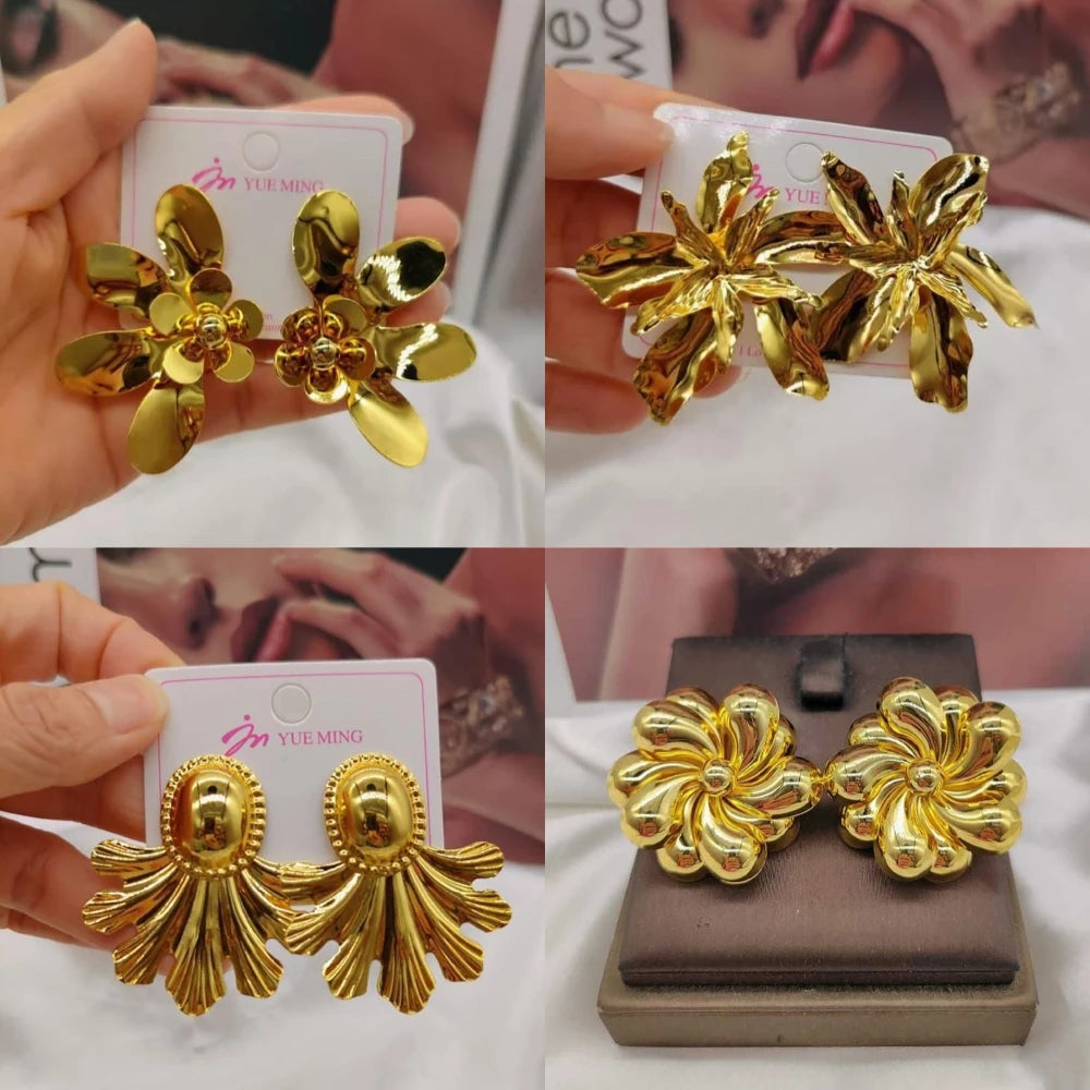 Dubai Gold Color Earrings for Women Bohemia Design Stud Earrings African Weddings Clip Earrings Jewelry Accessories Gifts
