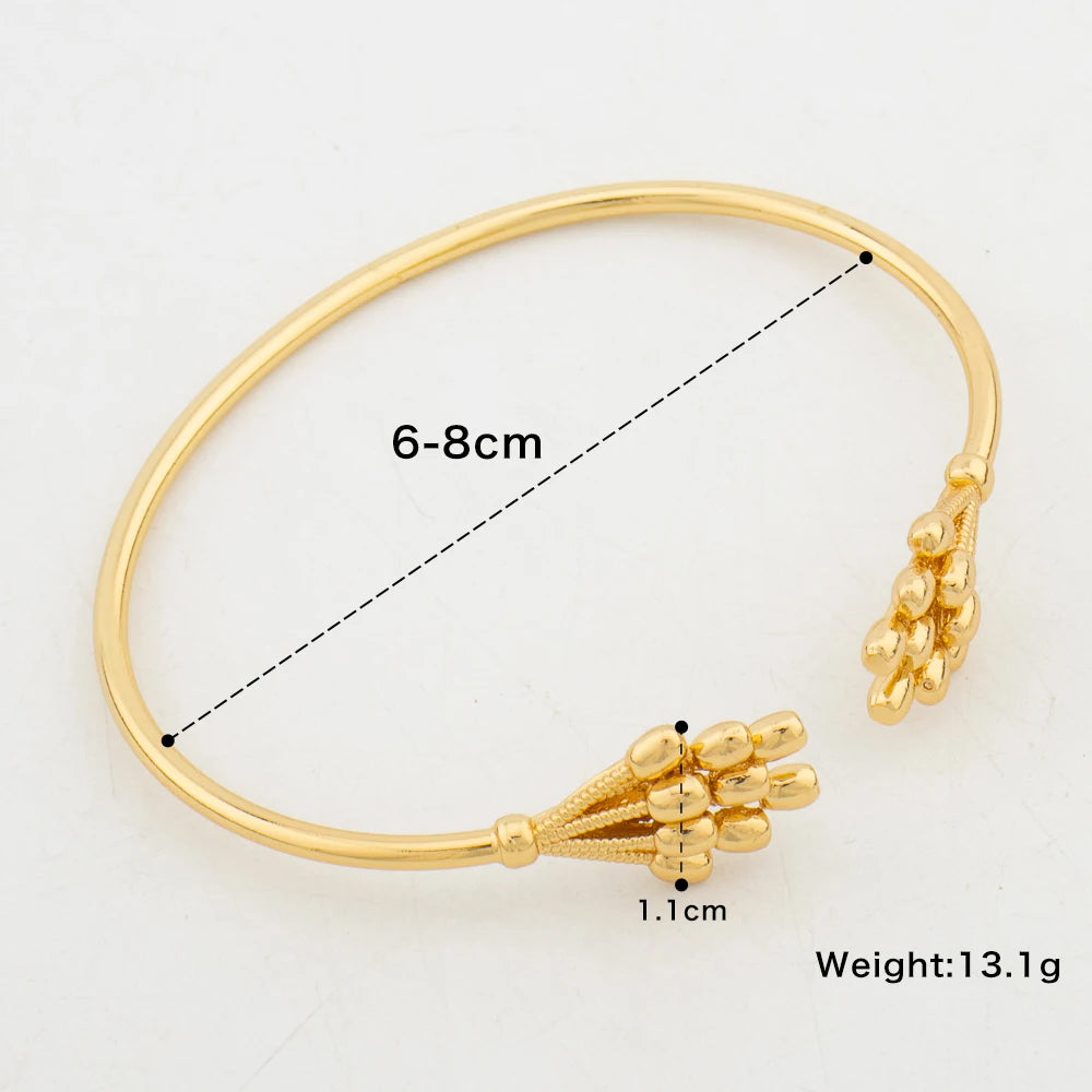 5pcs/Set Cuff Bangles Dubai Gold Color Bracelets For Women Lucky Beads Jewelry Nigerian Wedding Party Luxury Jewelry Accessories