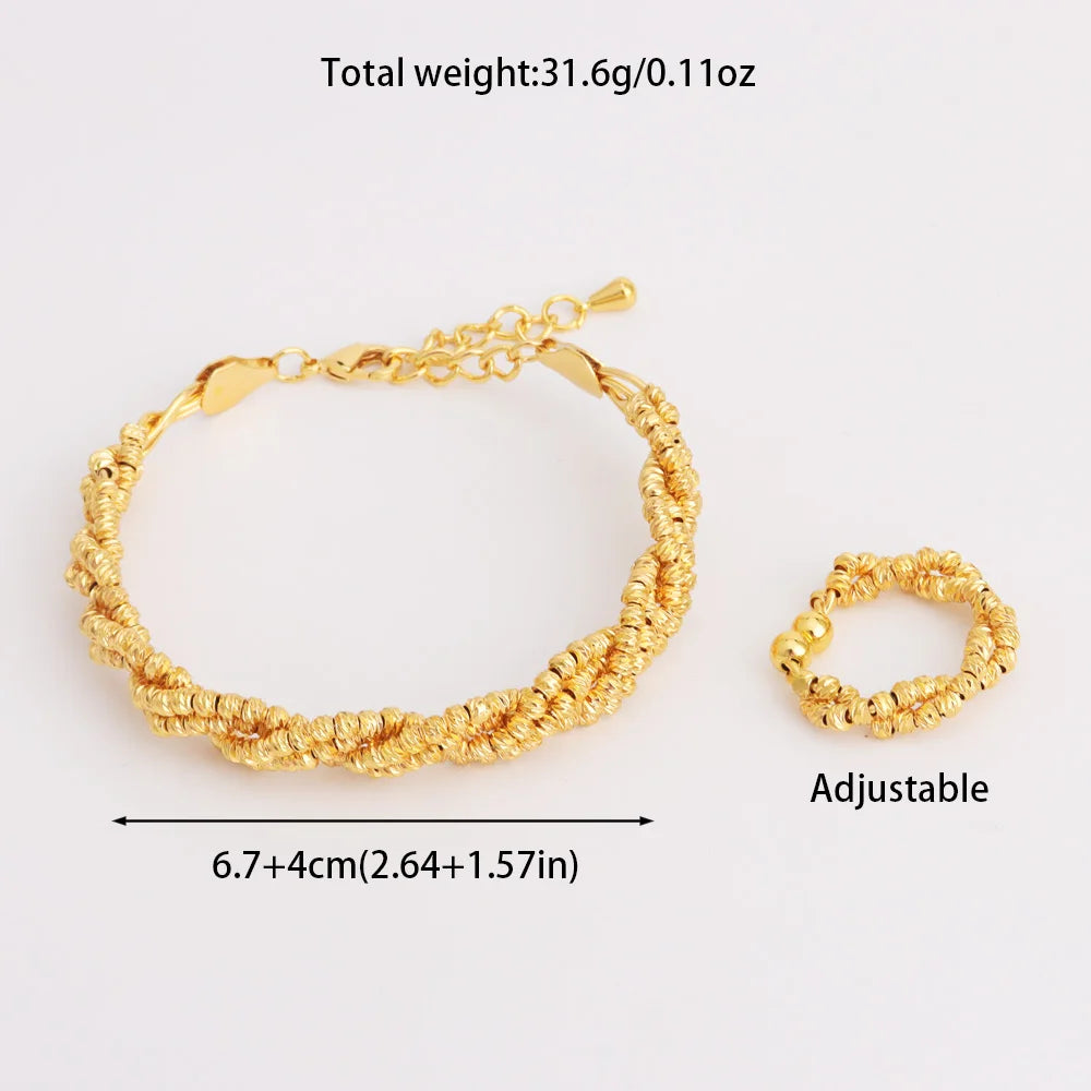 Luxury Copper Bracelet Ring Sets for Women Arab Spiral Design Gold Plated Jewelry Set For Easter Gifts Wedding Ethiopian Party