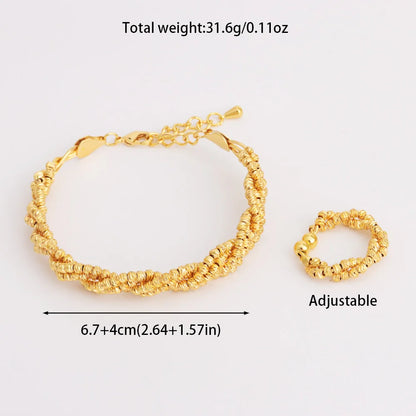 Luxury Copper Bracelet Ring Sets for Women Arab Spiral Design Gold Plated Jewelry Set For Easter Gifts Wedding Ethiopian Party