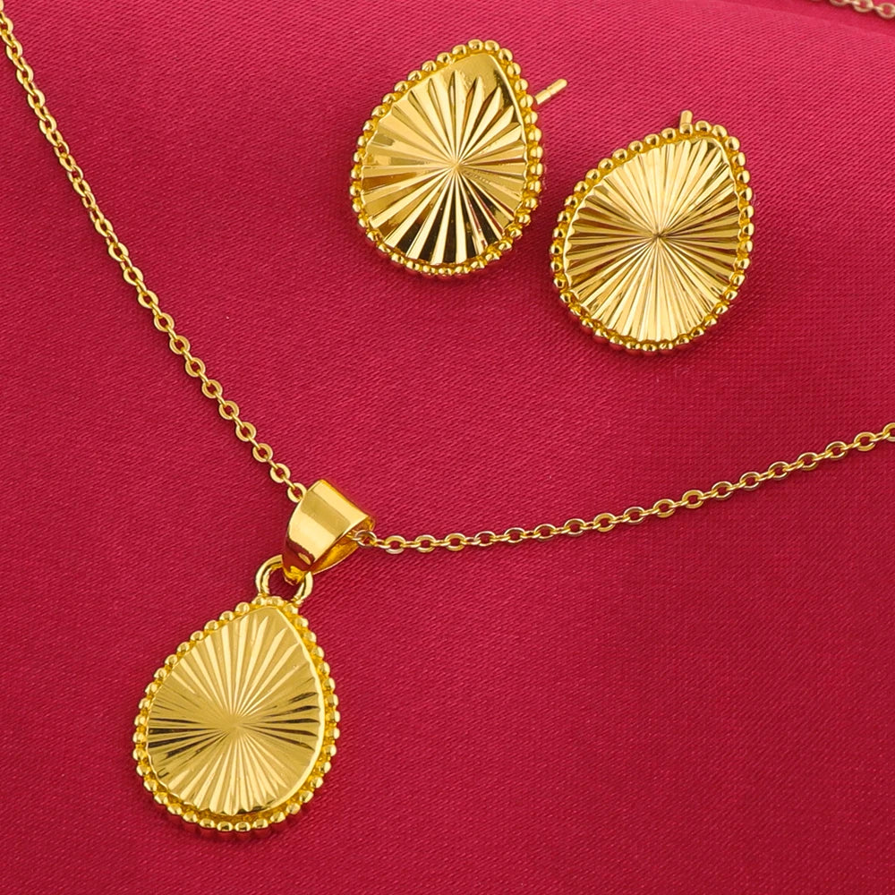 Vintage Oval Pendant Necklace & Earring Set for Women – Stainless Steel Aesthetic Jewelry Gift for Wedding Summer BFF
