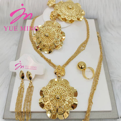 YM Jewelry Set for Women Nigerian Woman Accessories Jewelry Gold Color Popular Earrings Necklace Bracelet Ring Brazilian Gift - YUEMING JEWELRY