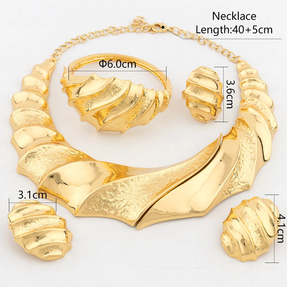 Dubai Gold Plated Jewelry Set for Women Fashion Necklace Earrings Bangles Ring Wedding Party Jewelry Big Chain Anniversary Gifts - YUEMING JEWELRY