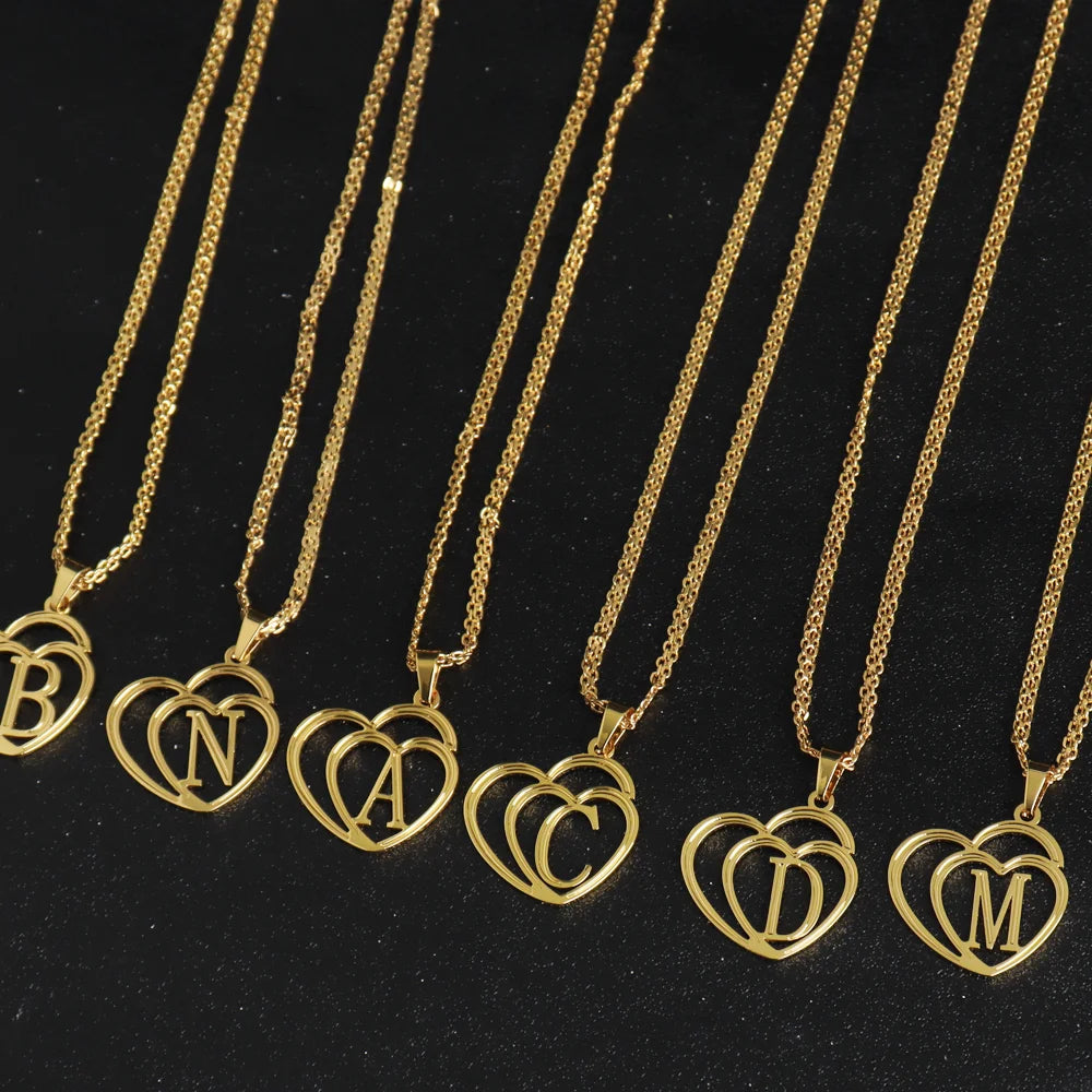 Heart letter Necklace A-Z Charm Pendant Necklace Women's Minimalism Jewelry Gift Stainless Steel Jewelry Wholesale