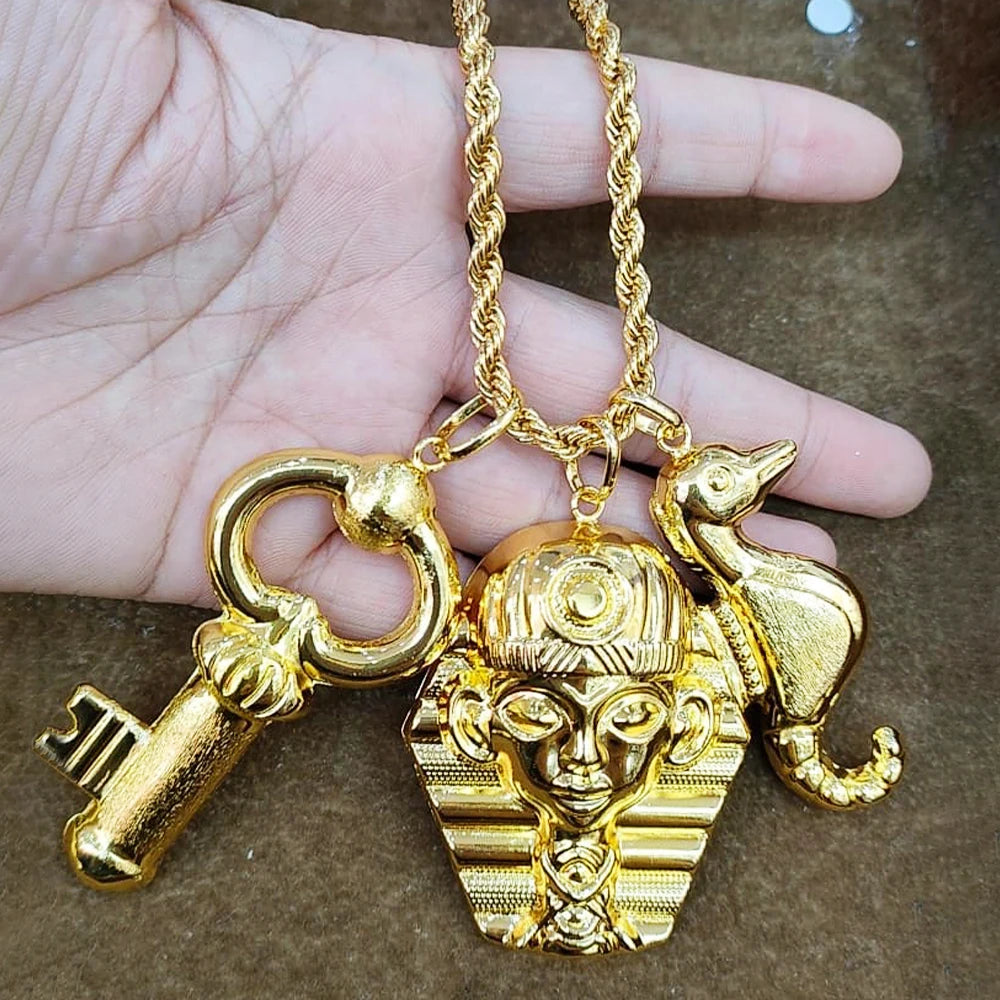 Plated African Dubai Men Head Pendant Necklace 60cm Chain Hip Hop Jewelry Gift