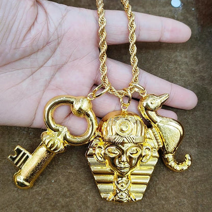 Plated African Dubai Men Head Pendant Necklace 60cm Chain Hip Hop Jewelry Gift