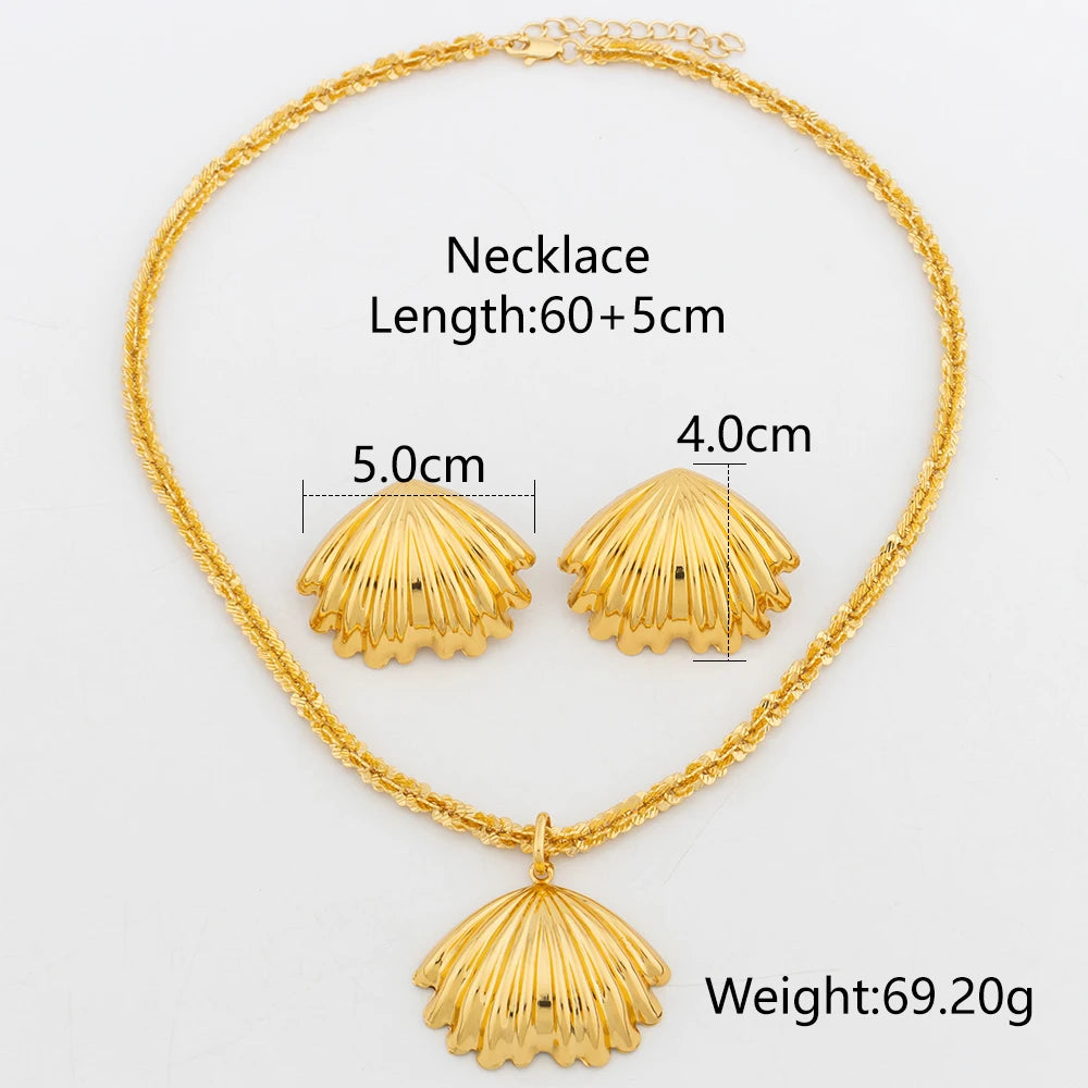 YM Shell Jewelry Sets for Women Dubai Gold Color Pendant with 60cm Chain Classic Necklace Drop Earrings Wedding Gift 2024 Trendy - YUEMING JEWELRY