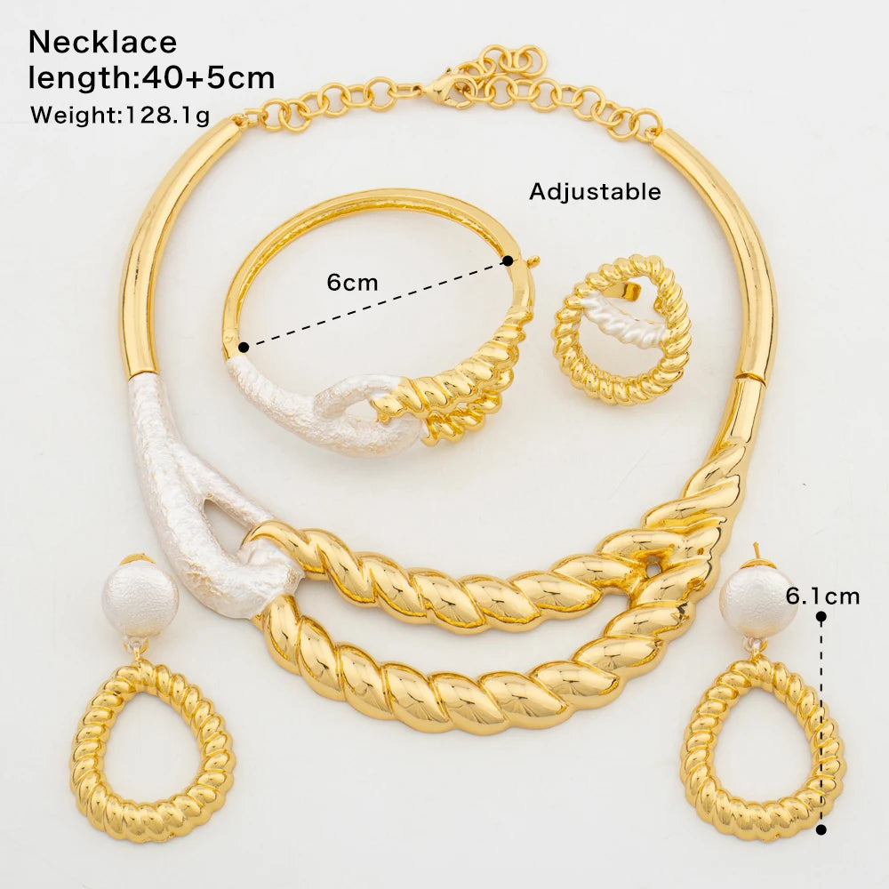 Fashion High Quality Earrings Necklace Arab 18K Gold Plated Bangle Ring Dubai 4PCS Jewelry Set Design Women Bride Christmas Gift