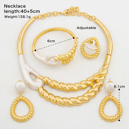 Fashion High Quality Earrings Necklace Arab 18K Gold Plated Bangle Ring Dubai 4PCS Jewelry Set Design Women Bride Christmas Gift