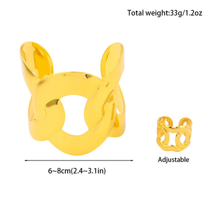 Indian Gold Color Bracelets with Ring for Women Luxury Trendy Female Dubai Circle Big Jewelry Set design Exaggerated Party Gift