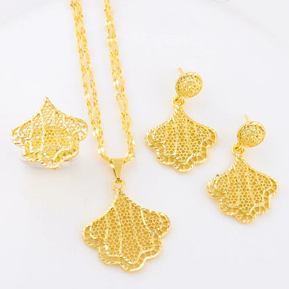 Dubai 24K Gold Color Jewelry Set For Women Necklace Pendant Earrings Rings Wedding Nigeria France Jewelry Set Party Gifts