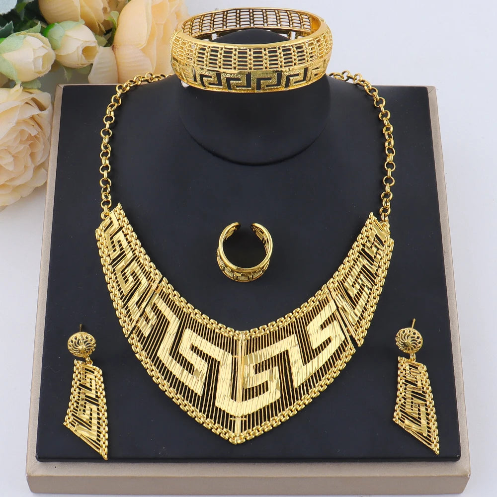 YM Jewelry Gold Plated Earrings Necklace Bangle Ring Sets For Women Luxury Dubai Color Jewelry Sets for Banquet Wedding Gift