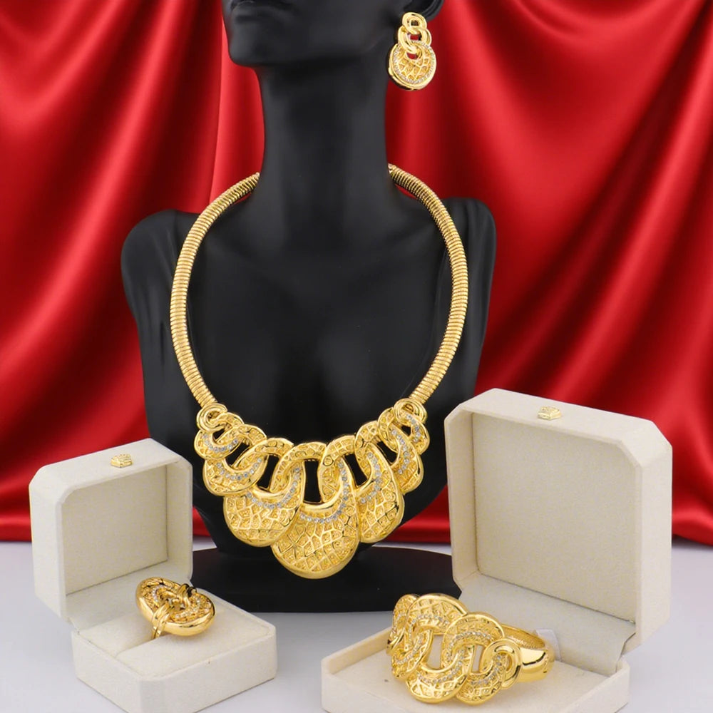 Africa Dubai Luxury Necklace Earrings Ring Bracelet Jewelry Set for Women Wedding Party Bridal Gift