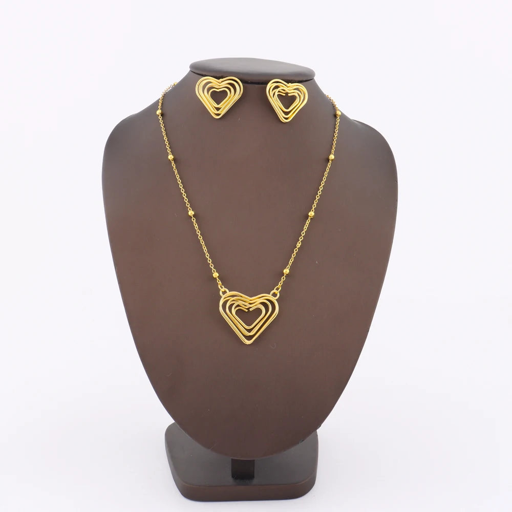 Heart Hollow Earrings & Necklace Set for Women, France Trendy Gift for Party Wedding, Exquisite Jewelry Women Set