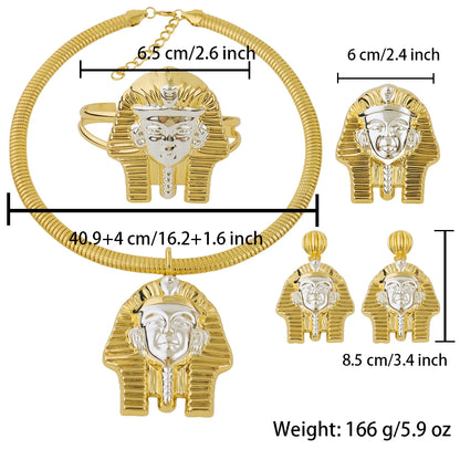 24K gold plated bracelet Ring Earrings Necklace set Dubai African Copper Alloy Hip Hop Fashion Jewelry Set Party Gift Daily Wear