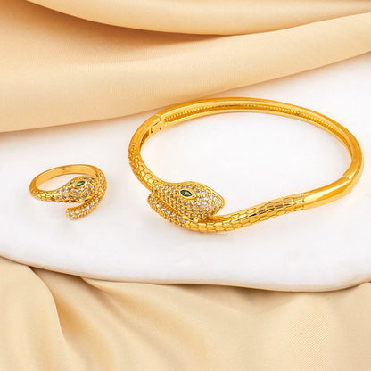 Exquisite Classic Pattern Stainless Steel Gold Color Snake Opening Zirconia Bracelet Women's Jewelry Accessories Summer Gift