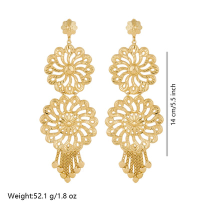 18k gold-plated large earrings Dubai luxury earrings for women with tassel hollow pendant banquet wedding Indian trendy jewelry
