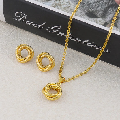 4Pcs/Set Gold Color Interlocking Circles Roman Numbers Jewelry Sets Stainless Steel Necklace Bracelet Earrings Ring  Design Sens