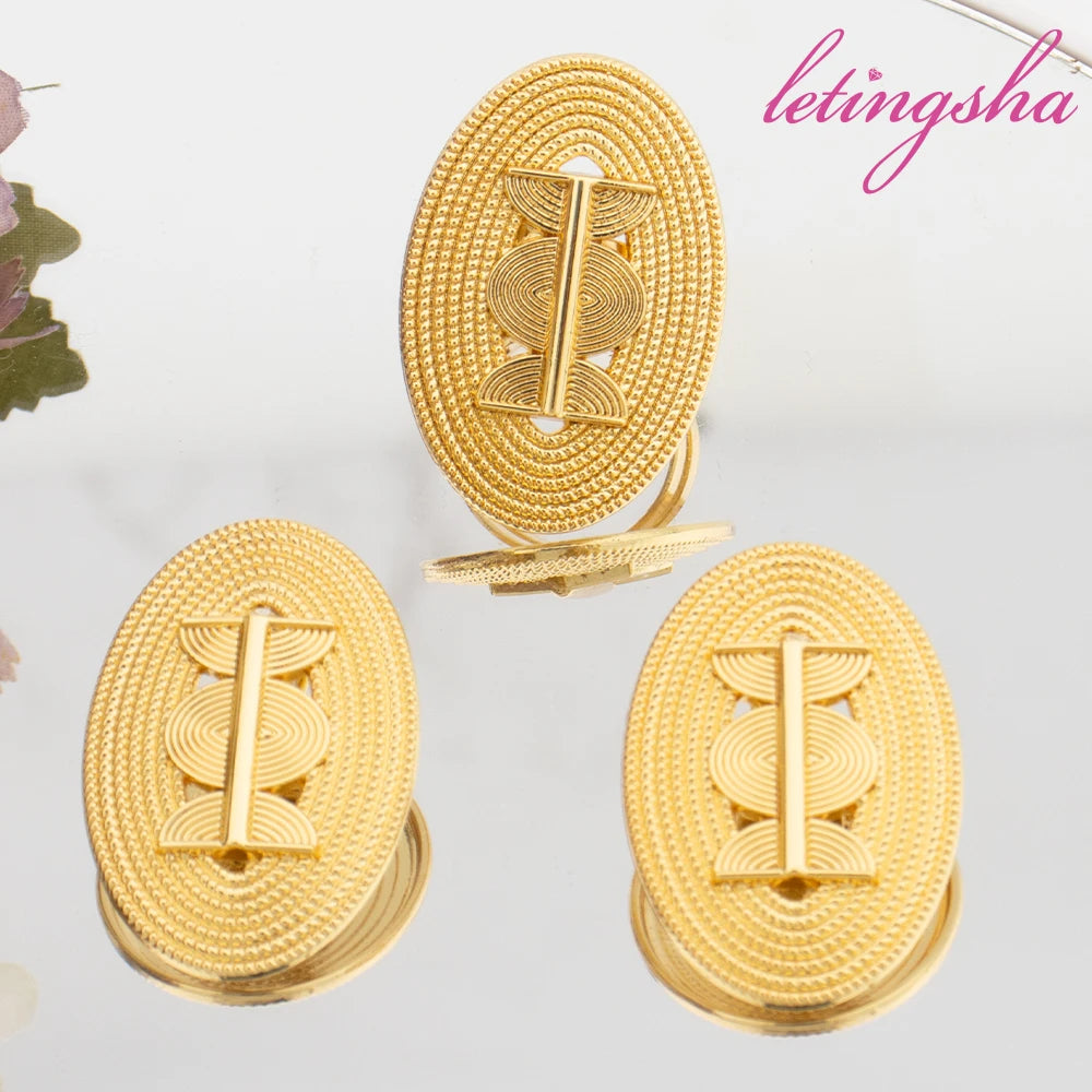 Gold Plated Earrings Geometric Ear Clips Ring Set for Women Copper Jewelry Party Wedding Gifts Colored Earrings Ring Jewelry