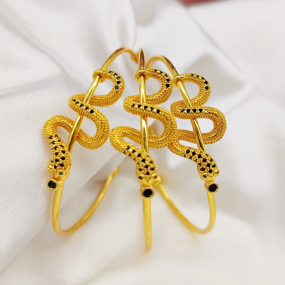 3pcs Black Zircon Cuff Bangles Dubai Gold Color Jewelry Wedding Bride Women Crystal Charm Bracelets Birthday Anniversary Gifts