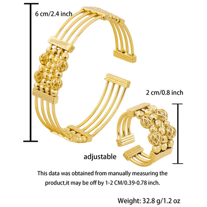 Multi Layer Gold Color Beads Bracelets Ring 18K Gold Plated Bangles Dubai Women Luxury Wedding Party Jewelry Gift