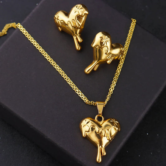 2025 Women New Melting Heart Shape Earrings Necklace America France Unique Design Apply to Party Couple Dating Jewelry Set