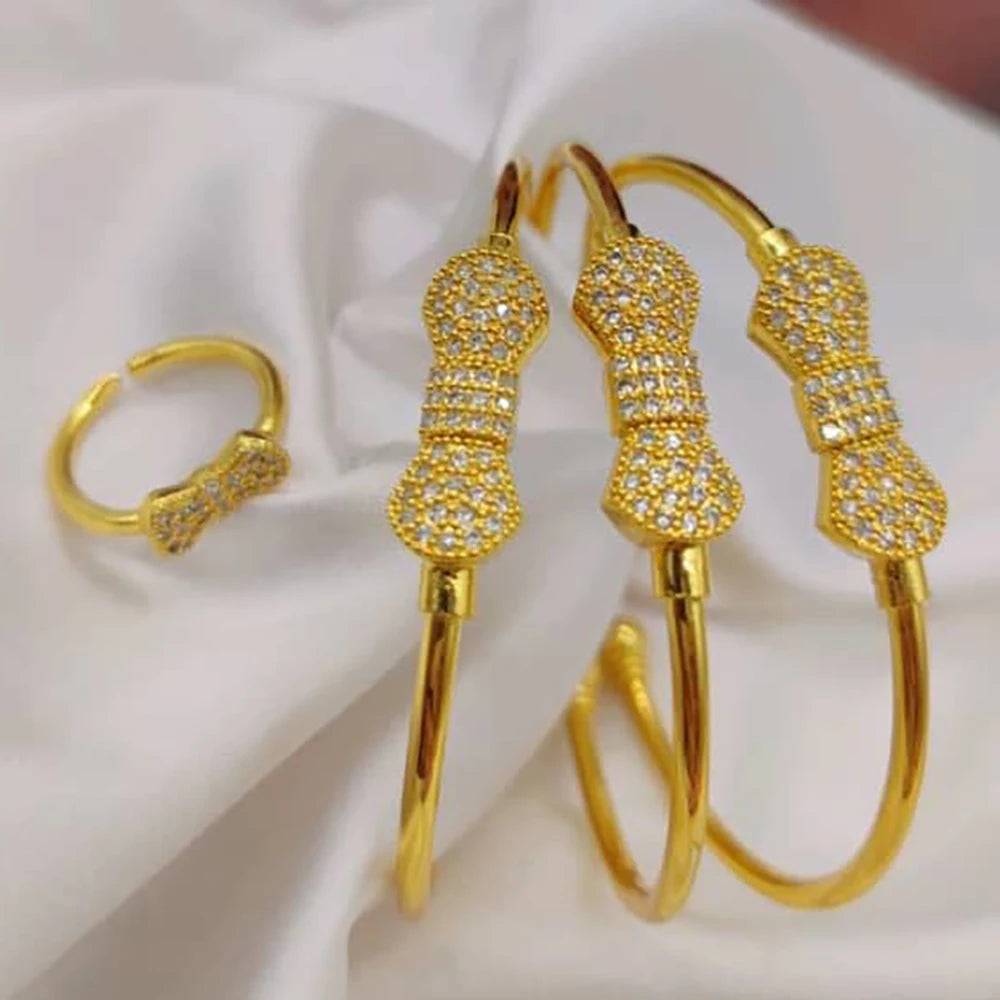 3pcs Black Zircon Cuff Bangles Dubai Gold Color Jewelry Wedding Bride Women Crystal Charm Bracelets Birthday Anniversary Gifts