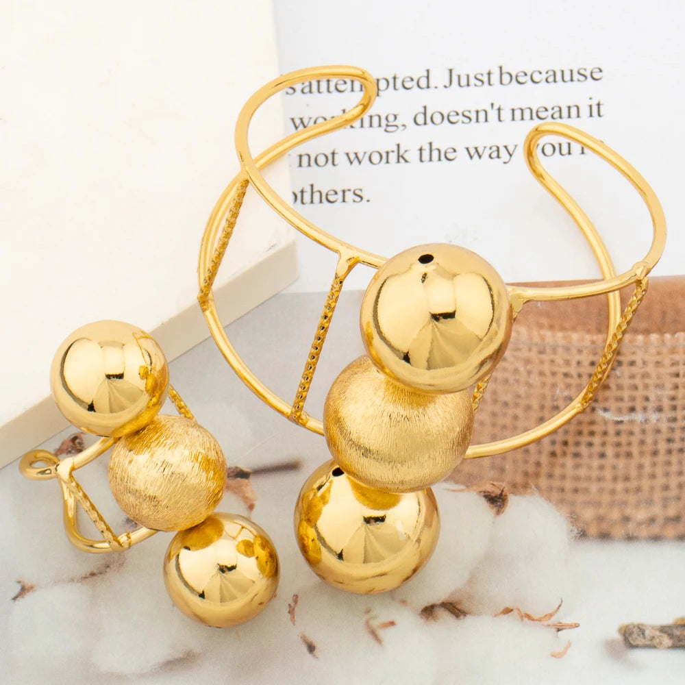 4Sets/lot Bangle with Ring African Jewelry for Weddings Dubai 18k Gold Color Cuff Bracelet and Finger Ring 2Pcs Set for Weddings