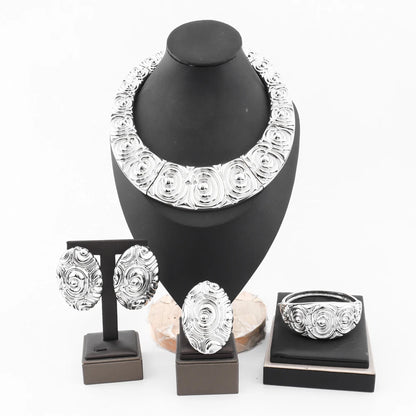 2025 Fashion Tone Bold Classic Jewelry Set for Women – Big Necklace, Earrings, Ring & Bracelet, Daily Party Wear, Fine