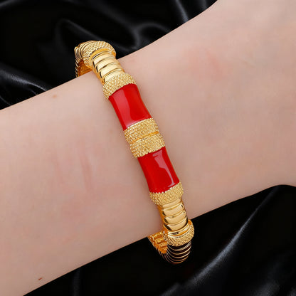 18K gold color plated Dubai bracelets, luxury Arabian wedding jewelry sets, hidden buckle women’s bracelets and rings