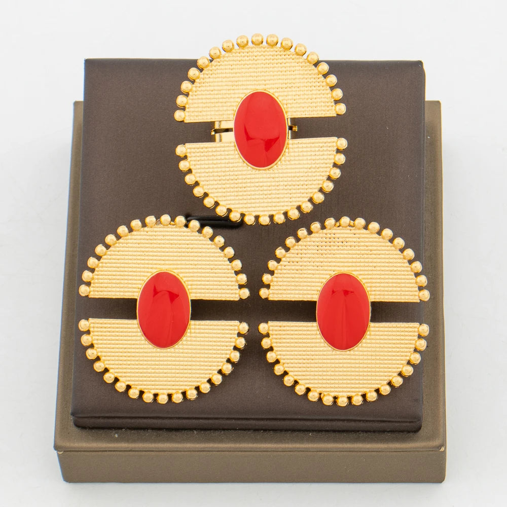 Women 18k Gold Color earrings ring Set Colorful 2pcs jewelry set Dubai engagement jewelry set Wedding Gift Accessories