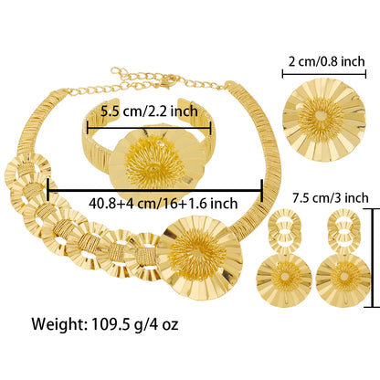 Dubai Gold Plated Big Flower Necklace Earrings Bracelet Ring Jewelry Set for Women Noble Shine Desgin Gift for Party Wedding