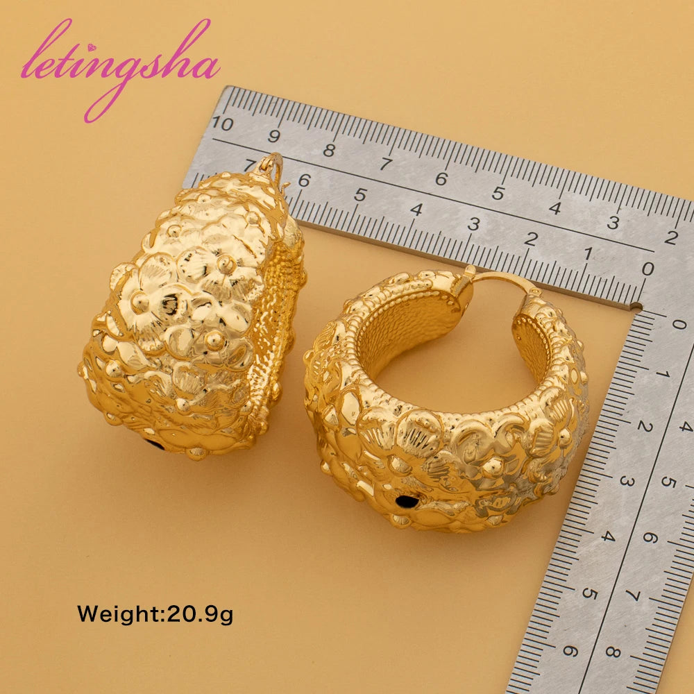 African Hoops Earrings Statement Exaggerate Gold Color Big Round Copper Earrings for Women Simple Elegant Ear Jewellery Gift