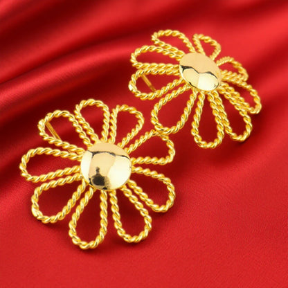 New Trendy Gold Plated Jewelry Set For Dubai Women Gold Color Necklace Earrings Bracelet And Ring Jewelry Set