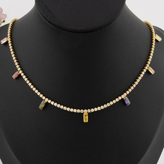 France New Trends Stainless Steel Necklace Italy Colorful Cubic Zircon Jewelry Hypoallergenic Clavicle Chain Gift For Graduate