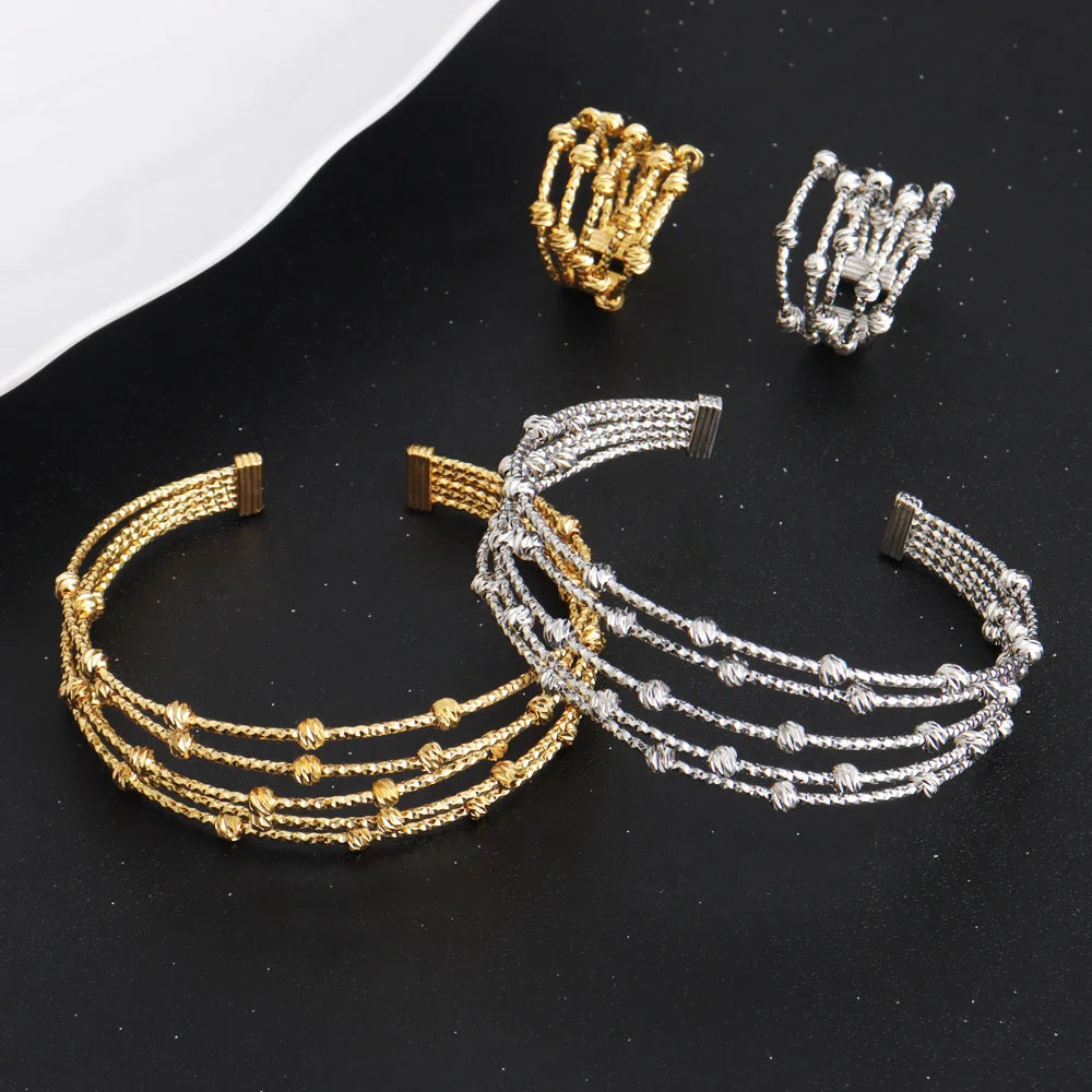 Dubai Nigeria Bangle Ring Jewelry Set for Women Girls Wedding Party Gift Earrings Included Wholesale Available