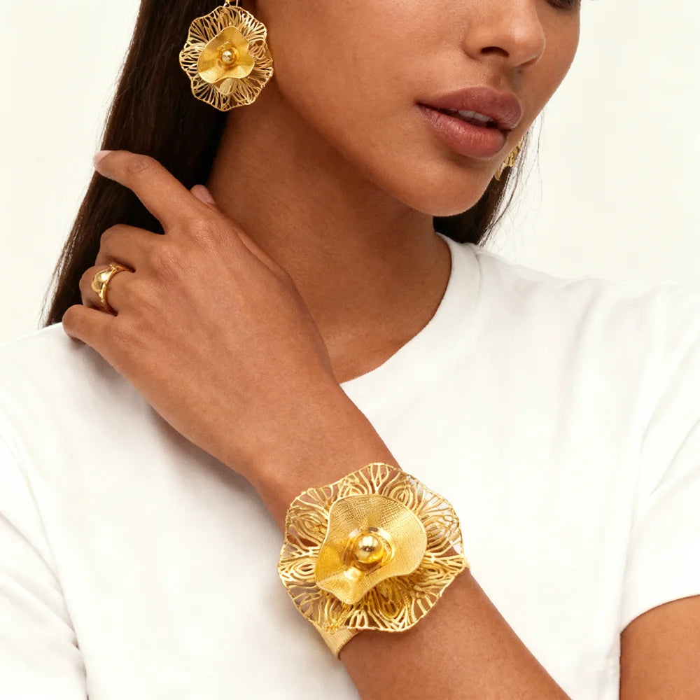 gold color jewelry set weddings bangle ring Earrings Stainless steel 18k gold plated jewelry set Free shipping for festival gift