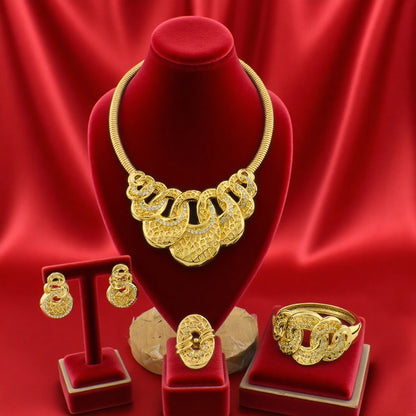 Africa Dubai Luxury Necklace Earrings Ring Bracelet Jewelry Set for Women Wedding Party Bridal Gift