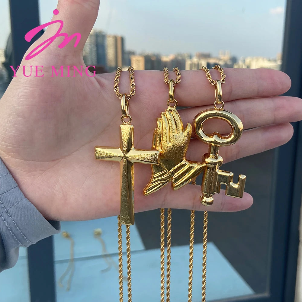 3PCS YM Gold Plated Necklace 80cm Chain Fashion Bear Pendant Copper Jewelry For Men and Women Daily Wear Jewelry Set Gift - YUEMING JEWELRY