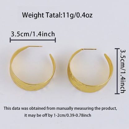 Fashion Metal Geometric Circular Hoop Earrings Classic Wrinkle Texture Design For Women C Shape Earrings Jewelry Gift