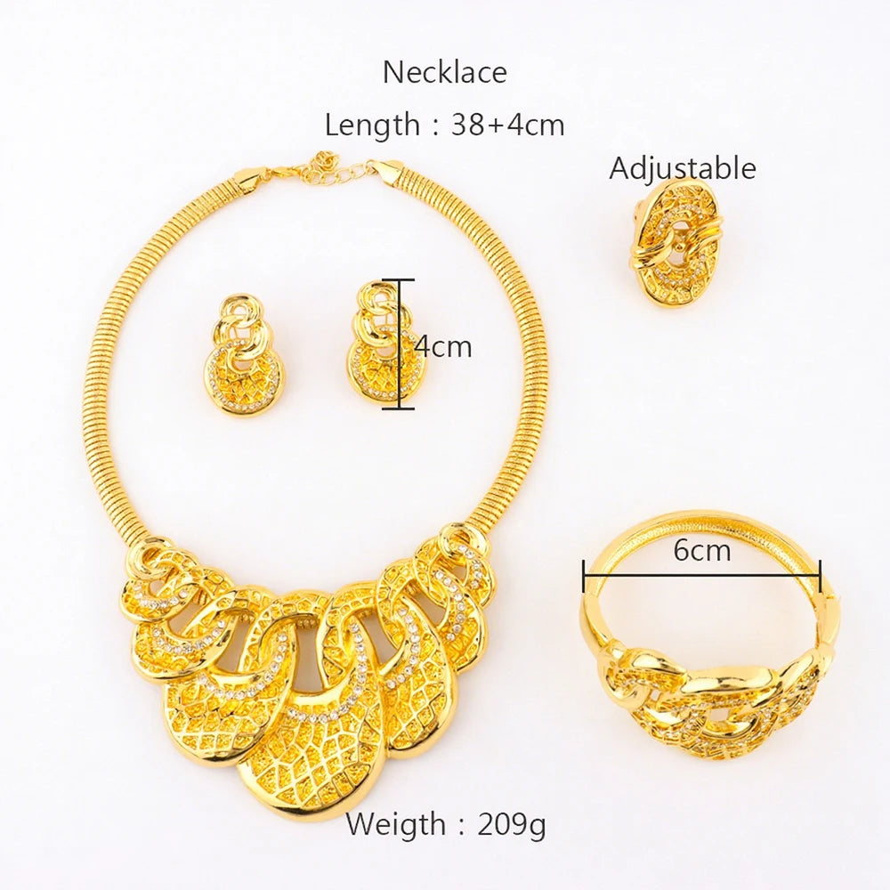 Africa Dubai Luxury Necklace Earrings Ring Bracelet Jewelry Set for Women Wedding Party Bridal Gift