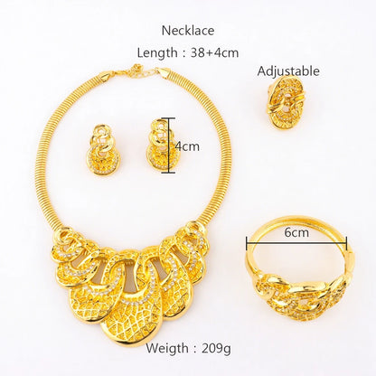 Africa Dubai Luxury Necklace Earrings Ring Bracelet Jewelry Set for Women Wedding Party Bridal Gift