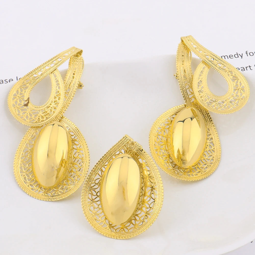 Luxury Gilding 2Pcs Jewelry Sets For African Women Trendy Earrings and Ring Sets Gift For Party Banquet Wedding Anniversary Day