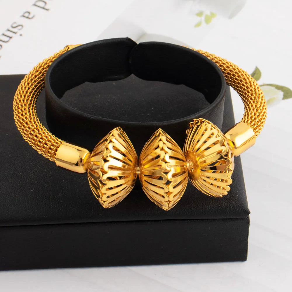 Women Charm Adjustable Bracelet Dubai Round Bead Bangle African Hollow Out Bangle Jewelry Gift For Party Mother's Day Wedding