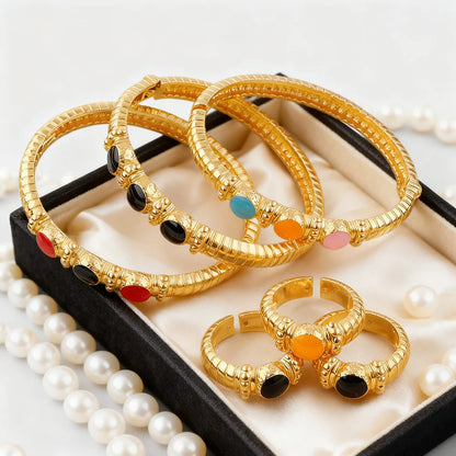 Fashion Multy Colors Personalized 18k gold plated ring and bracelet jewelry set daily wear High Temperament bracelets Girl Gift