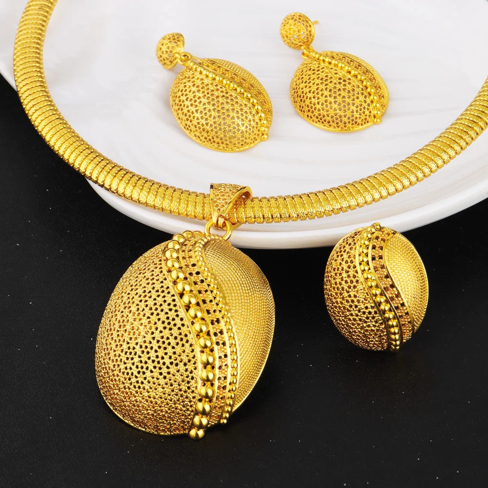 Sparkling Floral Bridal Set Gold Tone Necklace Earrings Women Indian Wedding Gift