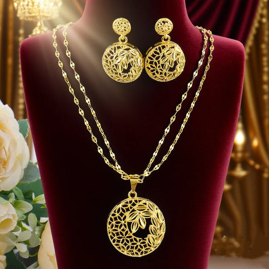 Dubai Ball 24k Gold Plated Jewelry Sets for Women Indian Bridal Costume Zinc Alloy Necklace Earrings Sets Wedding Party Gifts